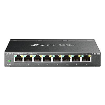 TP-Link TL-SG108E 8-poorts Gigabit Easy Smart Managed Network Switch (8 Gigabit RJ45-poorten, IGMP-snooping, centraal beheer, energiezuinig), Metallic Zwart