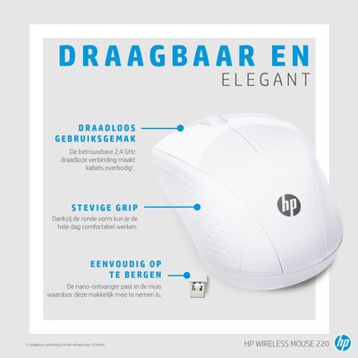 HP 220 Muis Radiografisch Optisch Wit 3 Toetsen 1300 dpi Geïntegreerd scrollwiel