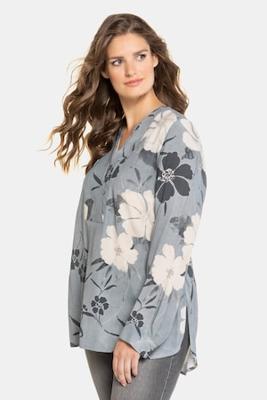 Ulla Popken Tuniek, bloemendessin, afgeronde zoom, lange mowuen - Grote Maten