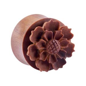 Double Flared Plug met bloemendesign Hout Tunnels & Plugs