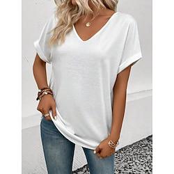 Dames T-shirt Afdrukken Casual Dagelijks Modieus Korte mouw V-hals Wit Zomer Lightinthebox