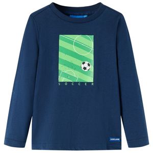 Kindershirt met lange mouwen voetbalveldprint 92 marineblauw