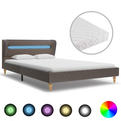 vidaXL Bed met LED en matras stof taupe 140x200 cm vidaXL Bed met LED en matras stof taupe 140x200 cm