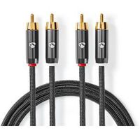 Stereo-Audiokabel | 2x RCA Male - 2x RCA Male | Gun Metal Grey | Gevlochten kabel - thumbnail