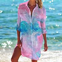 Dames Overhemd Blouse Grafisch Blad dier Feestdagen Afdrukken Lichtgroen Lange mouw Streetwear Hawaii Casual V-hals Lente Herfst Lightinthebox