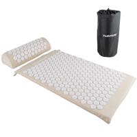 Tunturi Acupressuur Mat met kussen | Spijkermat | Meditatie Mat | Acupunctuur Set | 83x42 cm | Beige