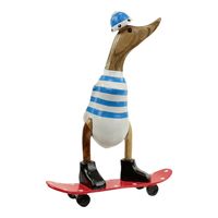 Houten Beeld Eend op Skateboard Lichtblauw (28 x 20 cm) - thumbnail