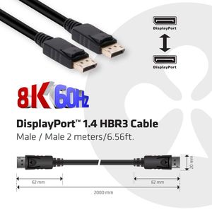 CLUB3D DisplayPort 1.4 HBR3 Cable 2meter M/M 8K60Hz