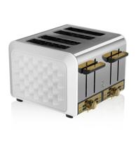 Swan Gatsby Lijn 4-Sneden Broodrooster - Wit/Goud