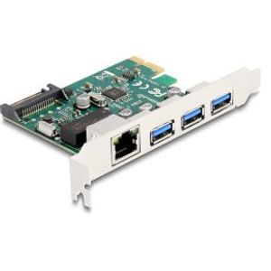 Delock 90105 PCI Express x1-kaart naar 3 x USB 5 Gbps Type-A female + 1 x Gigabit LAN