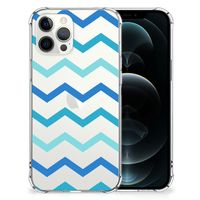 iPhone 12 Pro Max Doorzichtige Silicone Hoesje Zigzag Blauw - thumbnail