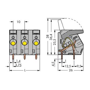 WAGO 2706-202 Veerkrachtklemblok 6.00 mm² Aantal polen 2 Grijs 70 stuk(s)