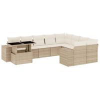 vidaXL 10-delige Loungeset met kussens poly rattan beige