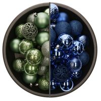 74x stuks kunststof kerstballen mix van saliegroen en kobalt blauw 6 cm - thumbnail