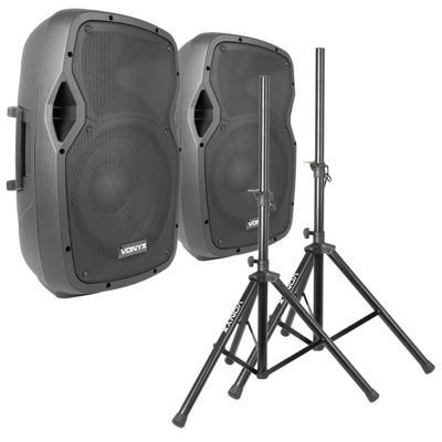 Vonyx AP1200 actieve Bluetooth / mp3 speakerset met standaards Vonyx AP1200 actieve Bluetooth / mp3 speakerset met standaards