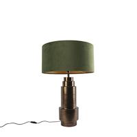 QAZQA - Art Deco Art deco tafellamp brons velours kap groen met goud 50cm - Bruut | Woonkamer | Slaapkamer - Staal Cilinder |Langwerpig - E27 Geschikt voor LED - Max. 1 x 40 Watt