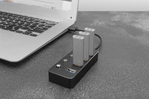 Digitus DA-70247 USB 3.0-hub 4 poorten Draaibaar, Individueel schakelbaar, LED-weergave Donkergrijs