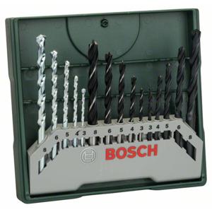 Bosch Accessories Mini-X-Line Mixed set, 15-delig, 5 steen-, 5 metaal-, 5 houtboren