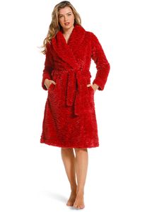 Dames badjas fake fur rood-XL (48-50)