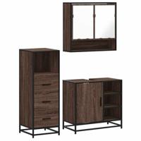 vidaXL 3-delige Badkamermeubelset bewerkt hout bruin eikenkleur, badkamerkast, toiletopbergkast, badkamerkast, badkameropbergkast, badkast