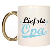 Bellatio Decorations Cadeau koffie/thee mok voor opa - blauw met gouden oor - de liefste - keramiek   - - thumbnail