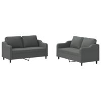 vidaXL 2-delige Loungeset met kussens stof donkergrijs, fauteuil, 3-zitsbank, sofa, 2-zitsbank, bank, 2 zitsbank, zitbank, fauteuil stoel, 2 zits bank