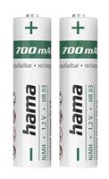 Hama - NiMH-batterijen voor draadloze telefoons, AAA, 1,2 volt, 700 mAh, 2 stuks