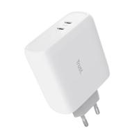 Trust Maxo Oplader USB-C 65W, 2 USB-C Poorten, 75% Gerecycled Materiaal, Snellader Fast USB C Charger Reislader voor iPhone iPad Samsung Galaxy Steam Deck Smartphones Tablets Laptops - Wit