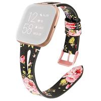 By Qubix - Compatible met Fitbit Versa 1/2 & Lite bandje TPU leer - Bloemenprint - Compatible fitbit bandje