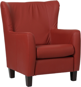 Rode leren landelijke oorfauteuil Hug - poot hout zwart - Toledo Leer Red (rood leer)