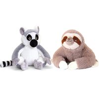 Pluche knuffels combi-set dieren luiaard en maki aapje 25 cm - thumbnail