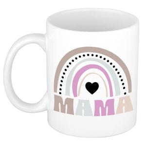 Cadeau koffie/thee mok voor mama - wit - lila regenboog - hartjes - keramiek - Moederdag