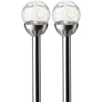 2x Buiten/tuin LED RVS bol stekers Navi solar verlichting 30 cm - thumbnail