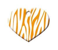 Hondenpenning in hartvorm, aluminium, design zebra, oranje, incl. wensgravure op de achterkant, 2,5 x 2 cm
