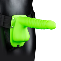 Ouch! by Shots Glow in the Dark Ribbed Hollow Strap-On with Balls - 8 / 21 cm - Neon Green - thumbnail