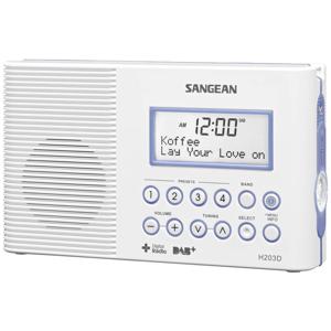 Sangean H203 Badradio DAB+, VHF (FM) Zaklamp, Waterdicht Wit