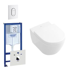 Villeroy & Boch Subway 2.0 toiletset bestaande uit inbouwreservoir, toiletpot, toiletzitting en verticale bedieningsplaat wit 0729205/0729242/0124060/ga26028/