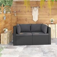 2-delige Loungeset met kussens poly rattan zwart - thumbnail