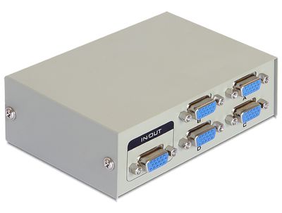 Delock 87635 VGA-switch 4 poorten Bidirectioneel bruikbaar, Met metalen behuizing 1920 x 1440 Pixel