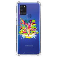 Samsung Galaxy A21s Stevig Bumper Hoesje Cat Color - thumbnail