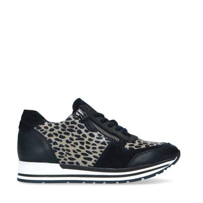 Manfield leren sneakers met panterprint zwart Manfield leren sneakers met panterprint zwart