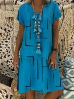 Short Sleeve Solid Casual Shift Knitting Dress