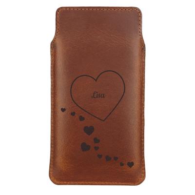 Leren telefoonhoesje met naam en/of tekst - L