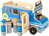 Houten politie auto XL - blauw/wit