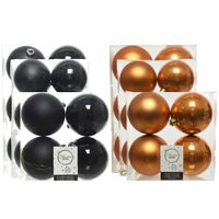 Kerstversiering kunststof kerstballen mix zwart/cognac 6-8-10 cm pakket van 44x stuks - thumbnail