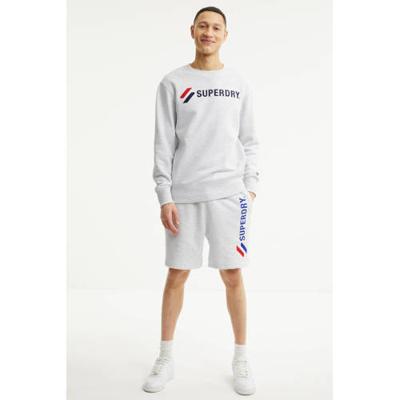 Superdry regular fit sweatshort met logo lichtgrijs melange