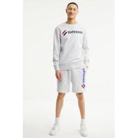 Superdry regular fit sweatshort met logo lichtgrijs melange