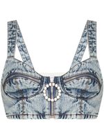 Alessandra Rich bustier en jean à ornements en cristal - Bleu