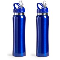 Set van 2x stuks luxe Drinkfles/waterfles 800 ml blauw van RVS - thumbnail