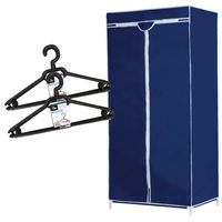 Set van mobiele opvouwbare kledingkast met blauwe hoes 160 cm en 20x plastic kledinghangers zwart